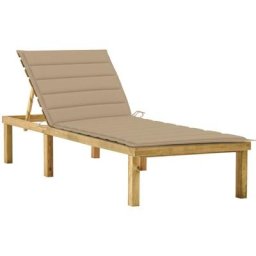 Bain de soleil Chaise de jardin Transat de jardin - avec coussin beige Bois de pin imprégné