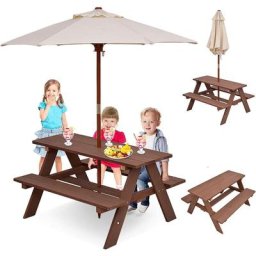 Dreamade - Table de Pique-Nique 89x79x50CM Enfant 3-8 Ans en Bois Table et Bancs de Camping Enfant
