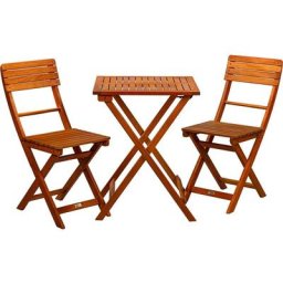 Set Bistro 3 pièces en acacia composé d'une table et de deux chaises, pliables - Stilista