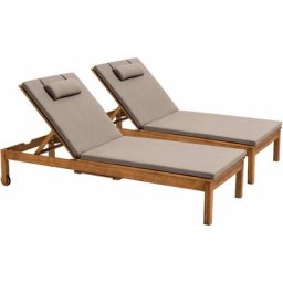 Lot de 2 bains de soleil avec coussin et tablette en bois taupe - Taupe
