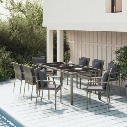 Ensemble Table et Chaise de Jardin 9 pcs - Ensemble Table à manger + 8 chaises avec coussins Gris