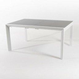 Table de jardin extensible 160/210 , aluminium renforcé blanc et verre taupe Taille: 105 x 160 /