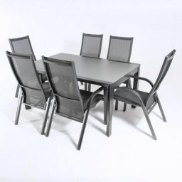 Ensemble de jardin anthracite Table extensible 160/210 et 6 fauteuils inclinables et empilables