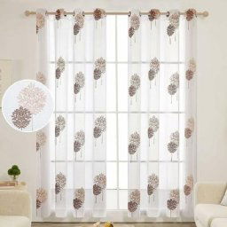 Deconovo Lot de 2 Rideaux Voilages, avec Oeillet, Chambre et Salon, Effet Lin à Motif Arbres,
