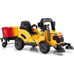 Camion Balayeuse Électrique 12V Enfant 3-7 Ans avec Remorque&2 Poubelles Amovibles Véhicule de
