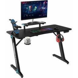 Bureau Gamer, Table de Gaming, avec Support d'Ecran, Surface en Fibre de Carbone avec Lumières rvb