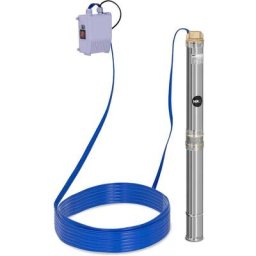 Pompe De Puits Profond 3800 l/h Submersible Pompe à Eau Immergee 39m Inox 370 w - Bleu, Argent