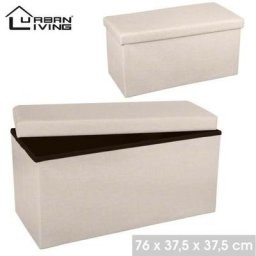 Banc de rangement aspect lin - 76 x 37,5 x h 37,5 cm - Crème - Polyester - Livraison gratuite