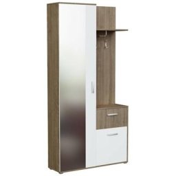 Ensemble entrée Stanton 103, Truffe + Blanc, 195x97x30cm, Miroir, Blanc, Truffe, Stratifié, Mis