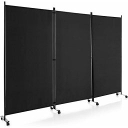 Paravent Séparation Pliant à 3 Panneaux avec roulettes, 180Hx262LCM,Cadre en Métal,Idéal pour