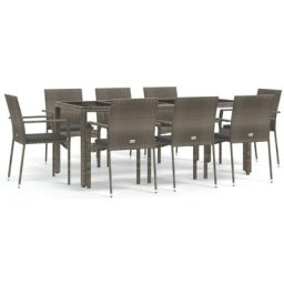 Ensemble repas de jardin 9 pcs Contemporain, Ensemble Table à manger + 8 chaises avec coussins Gris