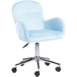 Fauteuil de Bureau Moderne Ajustable sur Roulettes en Velours Bleu Clair Priddy - Bleu