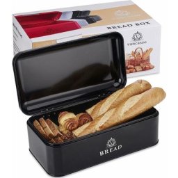 Boîte à Pain avec Couvercle, Huche a Pain Noir en Métal, Boîte de Rangement de Cuisine de Grande