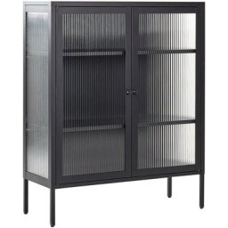 Armoire Noire en Acier et Verre 111 x 90 x 35 cm avec Vitrine Industriel Lerryn - Noir