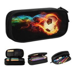 Trousse à crayons flammes ballon de football Kawaii pour filles et garçons grand sac de rangement
