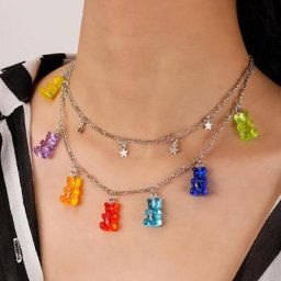 Mini collier en forme d'ours pour femmes couleur bonbon cadeaux de noël nouvelle étoile
