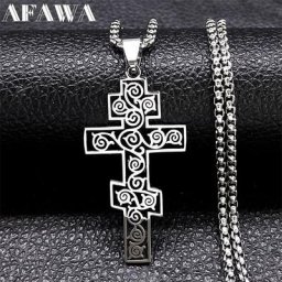 Collier croix russe en acier inoxydable bijoux d'inspiration Crucifix chrétien prière église