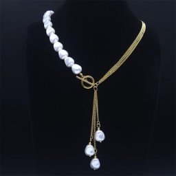 Collier pendentif long pompon avec perles simulées baroques colliers de bijoux de mariage lien de