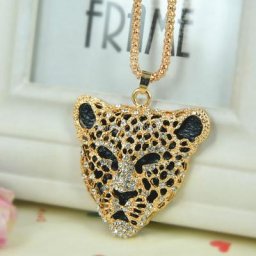 Collier pull tête de léopard pour femme bijoux en cristal long biscuits cadeau de Noël amoureux