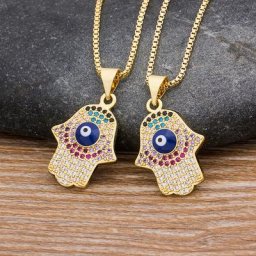 AIBEF-Collier Boho Hamsa main arc-en-ciel mauvais œil pour hommes et femmes tour de cou