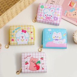 Portefeuille en cuir PU pour filles porte-cartes à glissière de dessin animé mignon mini pochette