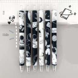 Stylo gel de style Astronsomsouhaits noir et blanc 0.5mm