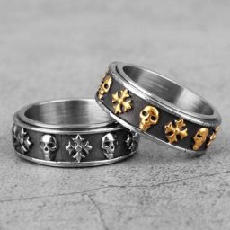 Bagues rotatives en acier inoxydable pour hommes croix tête de mort rétro punk hip hop bijoux
