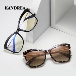 KANDREA – lunettes de soleil polarisées à Clip magnétique œil de chat en métal grande monture