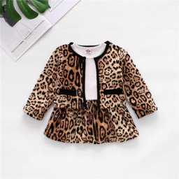 Blotona – robe léopard pour enfants ensemble 2 pièces Style rétro col rond manches longues jupe