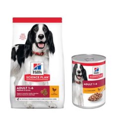 14kg Adult 1-6 Medium poulet Science Plan Hill's Croquettes pour chien + 6 sachets offerts !