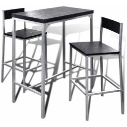 Ensemble Table + 2 Tabourets de bar | Table haute et bar à petit-déjeuner 14145 - Noir