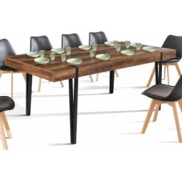 Table à manger extensible austria 6-10 personnes bois pied épingle noir 160-200 cm - Bois-foncé