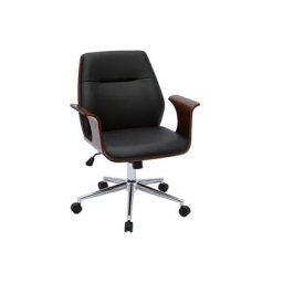 Miliboo - Chaise de bureau à roulettes design noir, bois foncé noyer et acier chromé rufin - Noyer