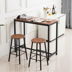 Tabouret de bar rond de table de bar simple de grain de bois de pvc (une table et deux tabourets)