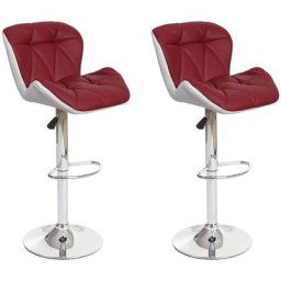 2x Tabouret de bar HWC-A92, tabouret pour comptoir, réglable en hauteur, similicuir - bordeaux