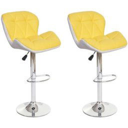 HW - 2x Tabouret de bar C-A92, tabouret pour comptoir, réglable en hauteur, similicuir - jaune