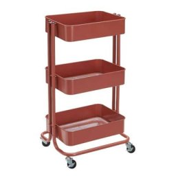 Chariot en métal 3 hauteurs couleur orange cuisine outils unité auxiliaire 79x43x35 cm