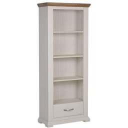 Étagère Colonne 4 Niveaux Effet Bois Peint Crème avec Tiroir Pratique Solution Rangement pour Salon