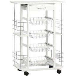 Chariot de service desserte de cuisine à roulettes multi-rangements 4 paniers métal tiroir + 4