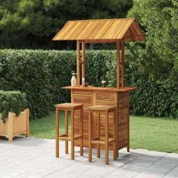 Set de 1 Table + 2 Tabourets de bar de jardin | Ensemble Table et Chaises Bois d'acacia solide 11452