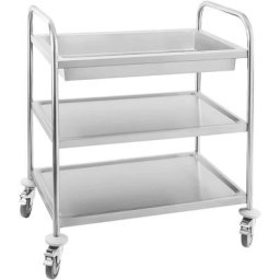 Chariot a Vaisselle Inox 4 Roues 3 Plateaux Debarrassage Et Desserte Cuisine - Argent