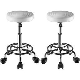 Tonghua - Lot de 2 Tabouret rond avec tabouret de bar rotatif Lines - Tabourets de Bureau Blanc