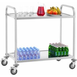 Chariot De Service Desserte Cuisine à Roulettes Inox avec 2 Plateau 160 Kg - Argent, Rouge