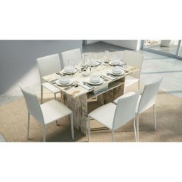 Dmora - Table extensible Lavanda, Table à manger avec ouverture de livre, Console polyvalente