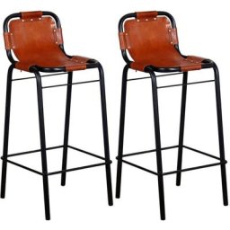 Tabourets de bar 2 pcs Cuir véritable Vidaxl Brun