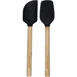 Lot de 2 mini spatules en bambou avec têtes en silicone résistantes à la chaleur et flexibles