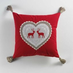 Coussin pompons Edelweiss rouge 40x40cm