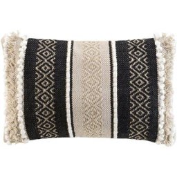 Douceur D'intérieur - Coussin déhoussable en polycoton avec motif ethnique Mirage - Noir et Beige