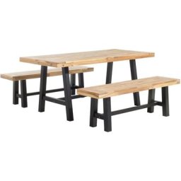 Table 170x80 cm et 2 Bancs de Jardin en Bois d'Acacia Noir et Bois Clair Scania - Bois clair
