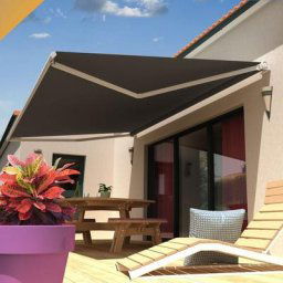 Store banne loggia ruby 4,00x3,00 m (Motorisé Secours à Télécommande - Blanc - Gris Graphite)